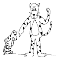 Drawing of the adult tiger correcting the small tiger.