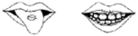 Drawing of a mouth and tongue with pill on it, and a mouth smiling showing teeth.