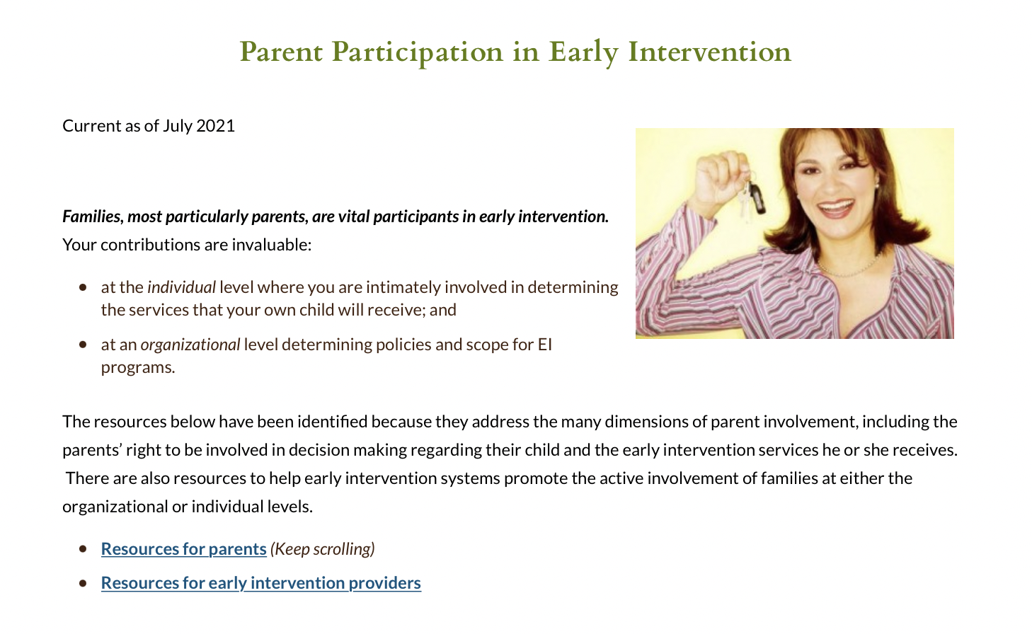Parent Participation in Early Intervention