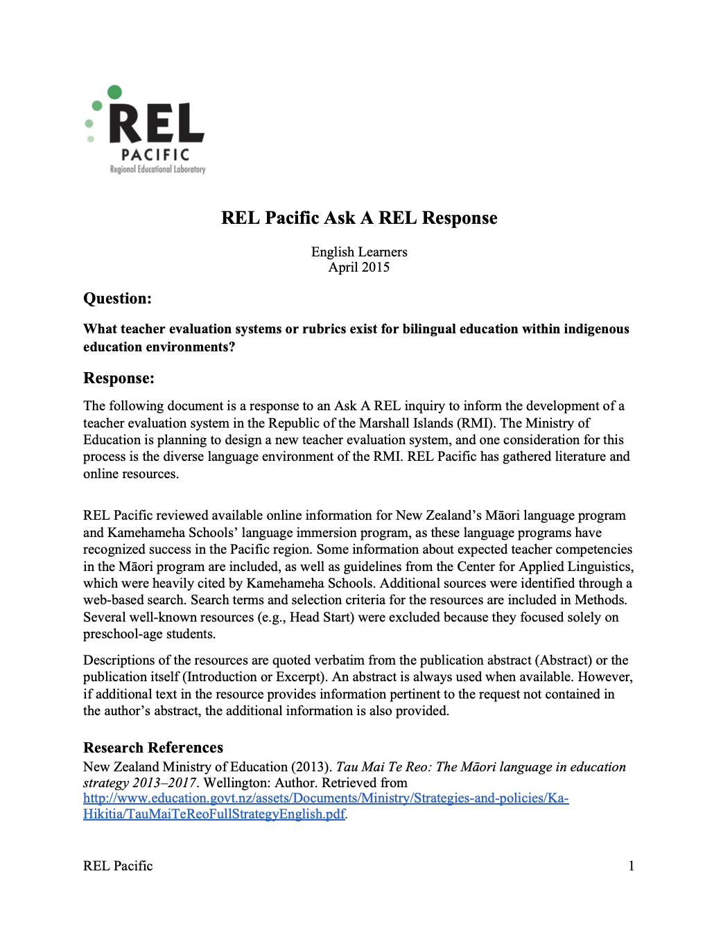 REL Pacific Ask A REL Response_English Learners